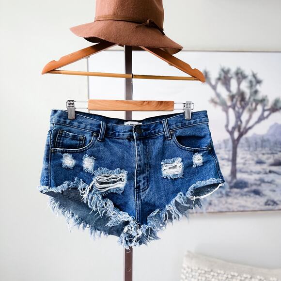 Ultra sexy destroyed CUT OFF frayed festival jean shorts L - Picture 1 of 3